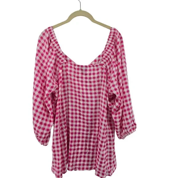 New Torrid Fit & Flare Button Up 3/4 Sleeve Pink Gingham Top Size 2X - Picture 6 of 11